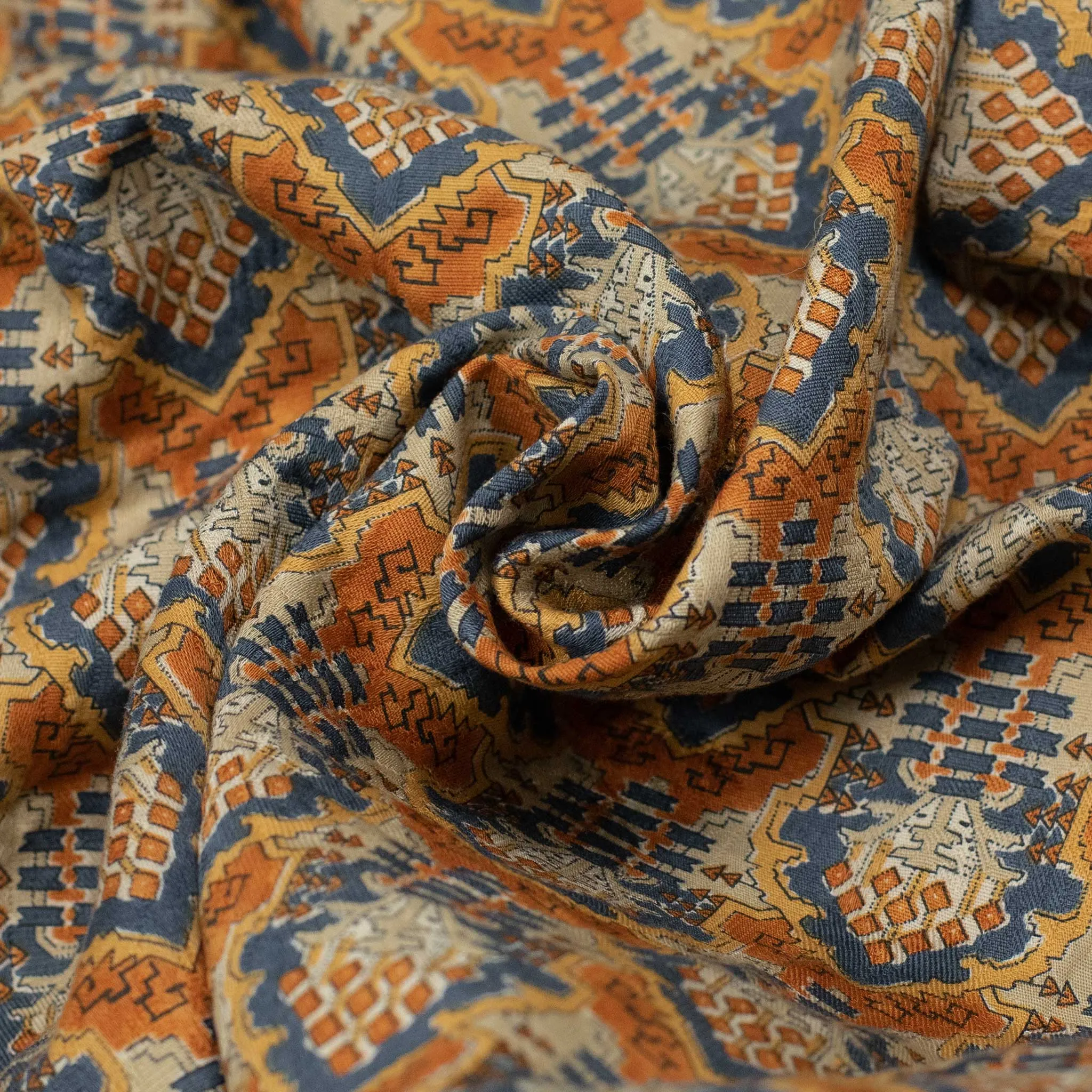AAlgeri shirt jacket in orange and blue printed cotton double gauze