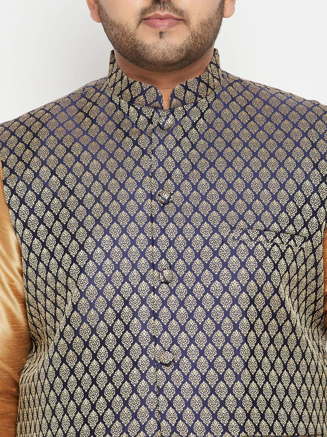 Jashvi Men's Plus Size Blue Woven Nehru Jacket