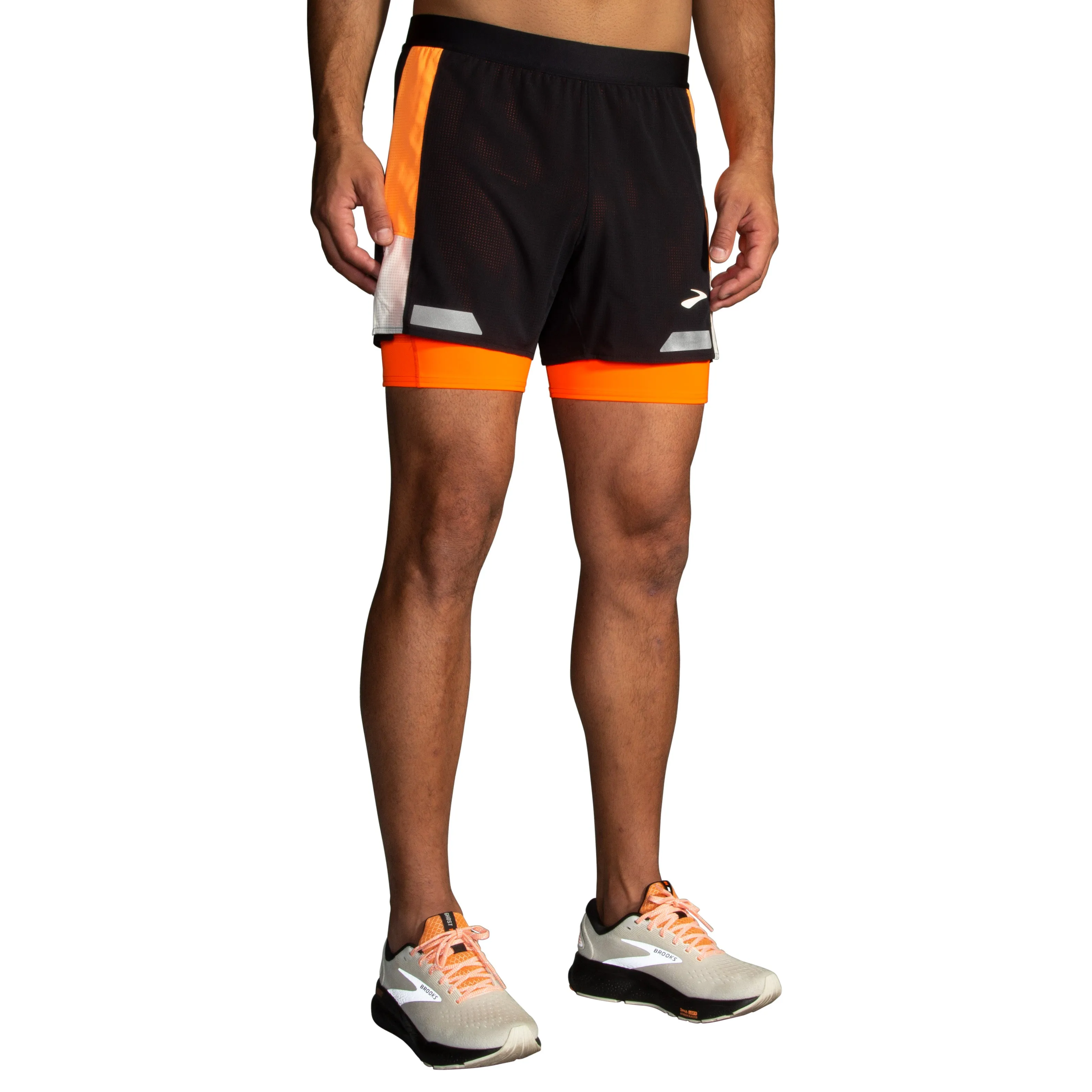 Run Visible 5" 2 in 1 Short 2.0 | Black/Ecru/Fluoro Flash